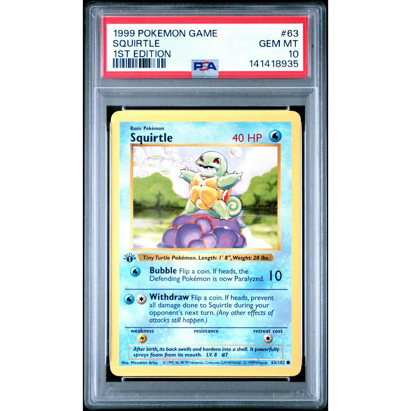 1999 Pokemon Base Set Shadowless 1st Edition Squirte #63 PSA 10