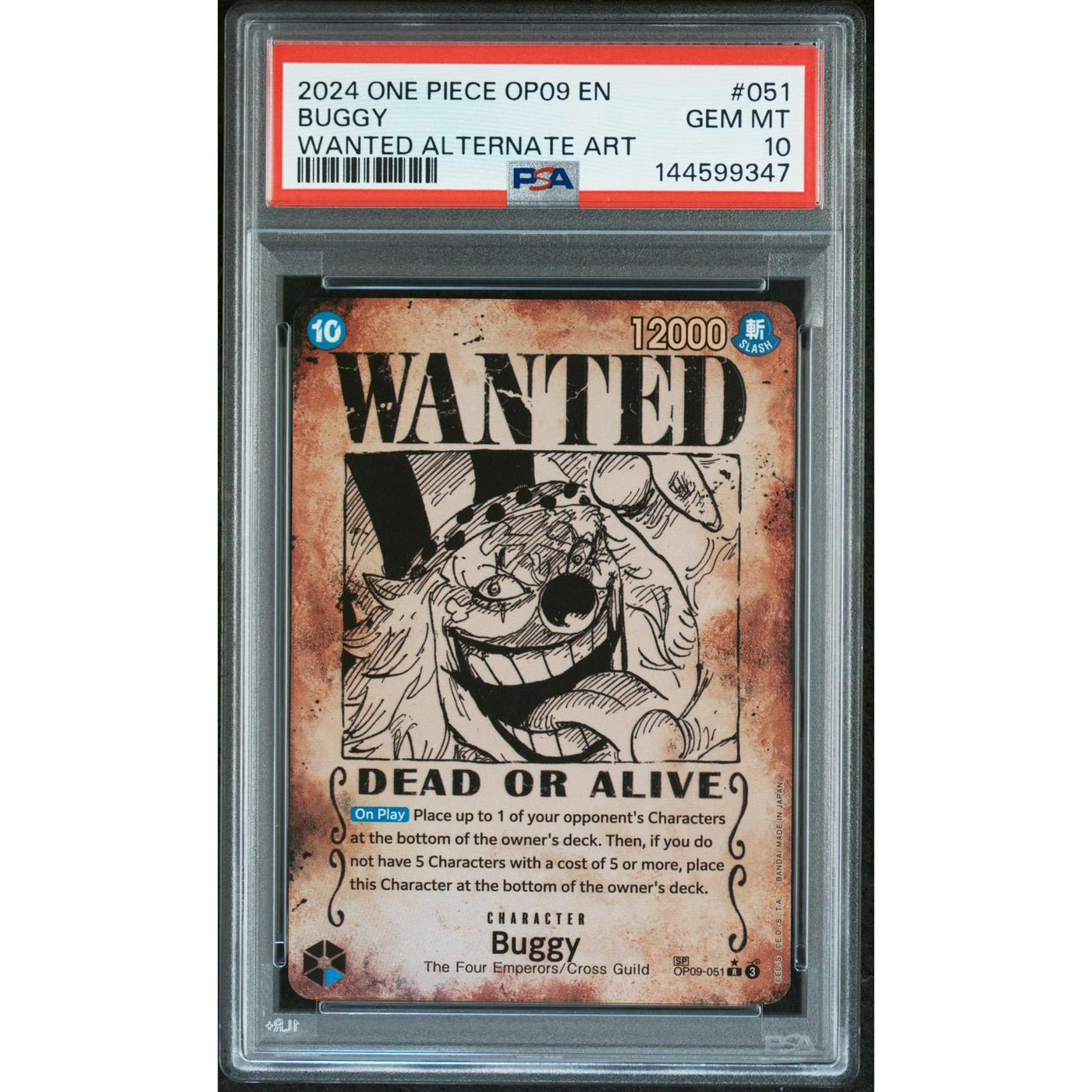 2024 One Piece Buggy Wanted Alternate Art #OP09-051 PSA 10