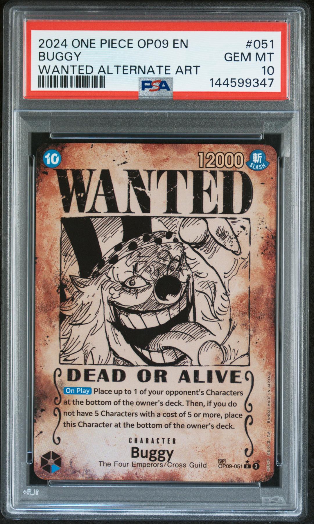 2024 One Piece Buggy Wanted Alternate Art #OP09-051 PSA 10