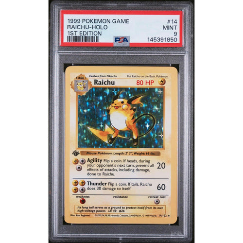 1999 Pokemon Base Set Shadowless Raichu Holo 1st Edition 14/102 PSA 9