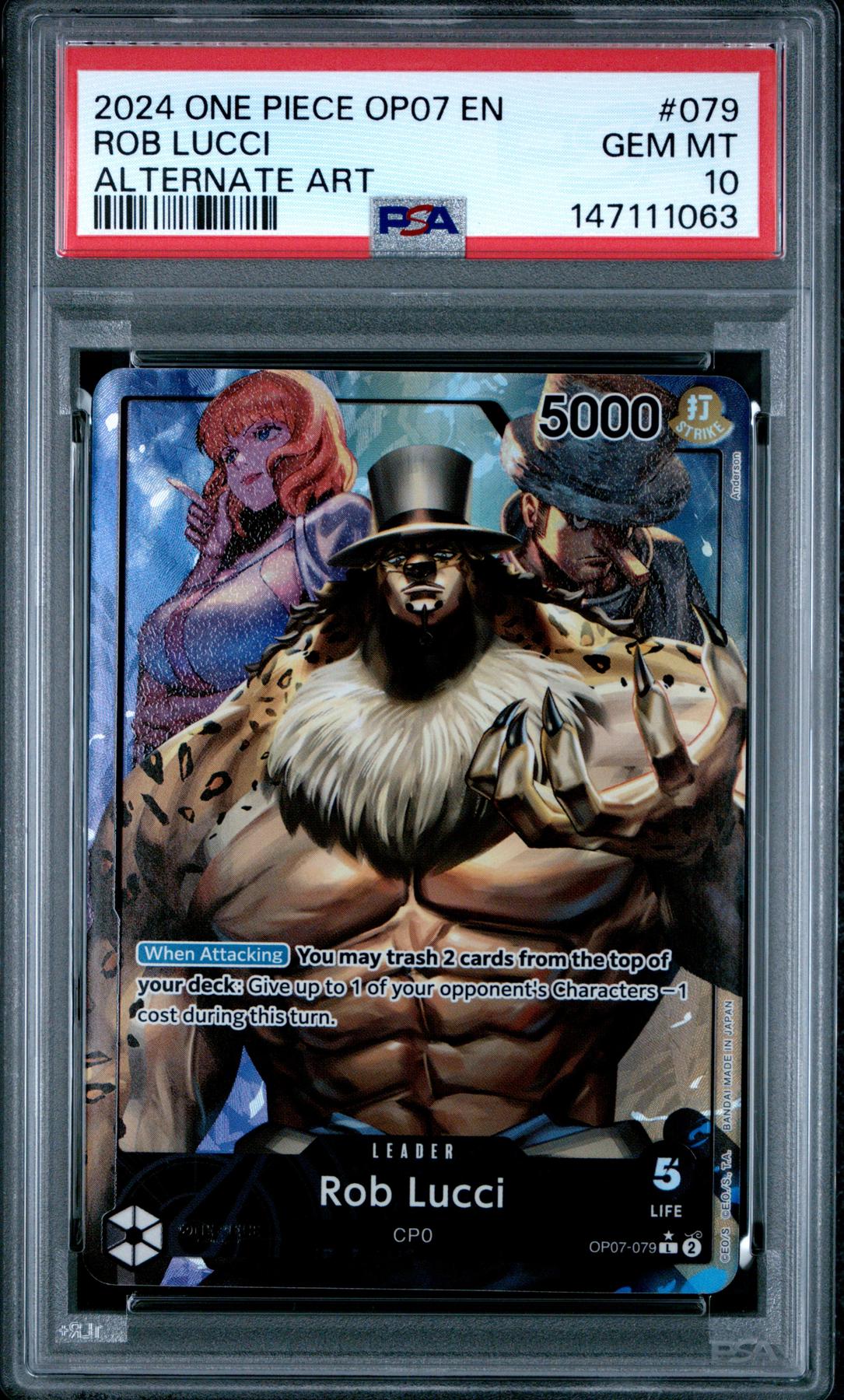 2024 One Piece 500 Years in the Future Rob Lucci Alternate Art #OP07-079 PSA 10