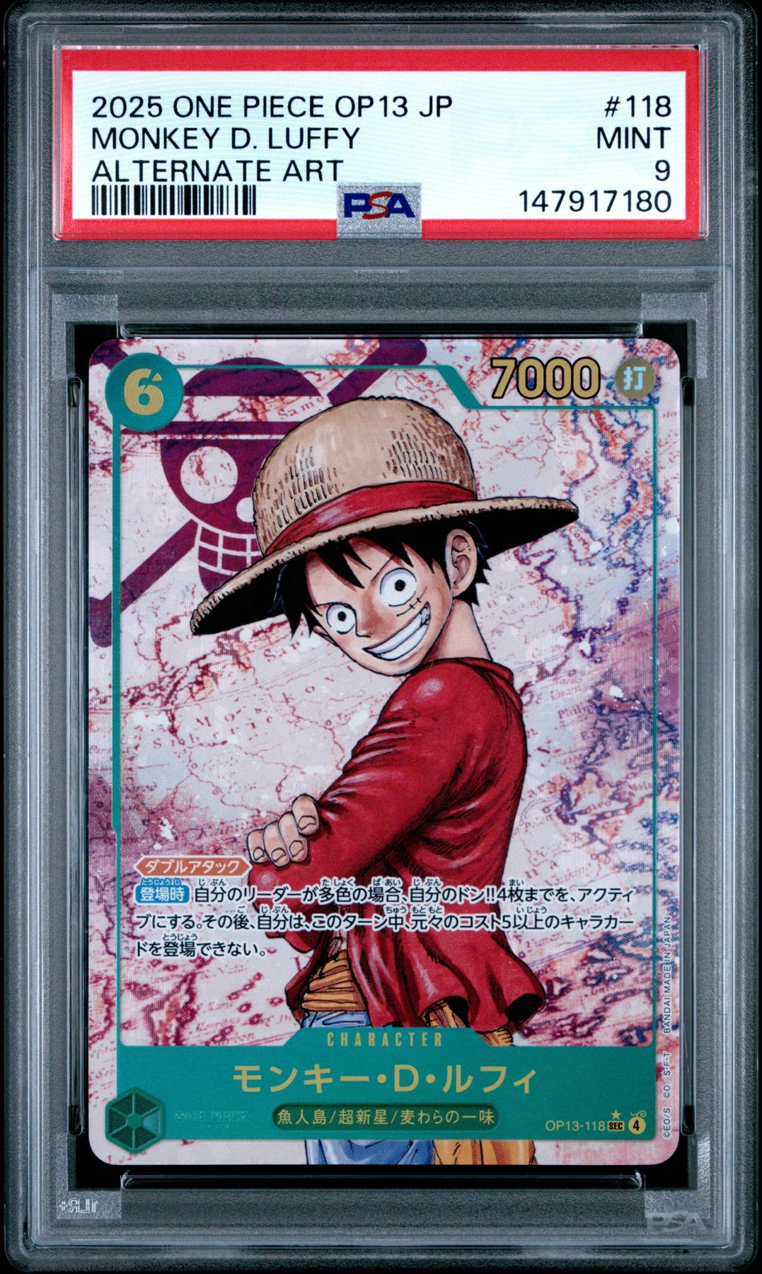 2025 One Piece Jpn Carrying on His Will Monkey D. Luffy Alternate Art #118 PSA 9