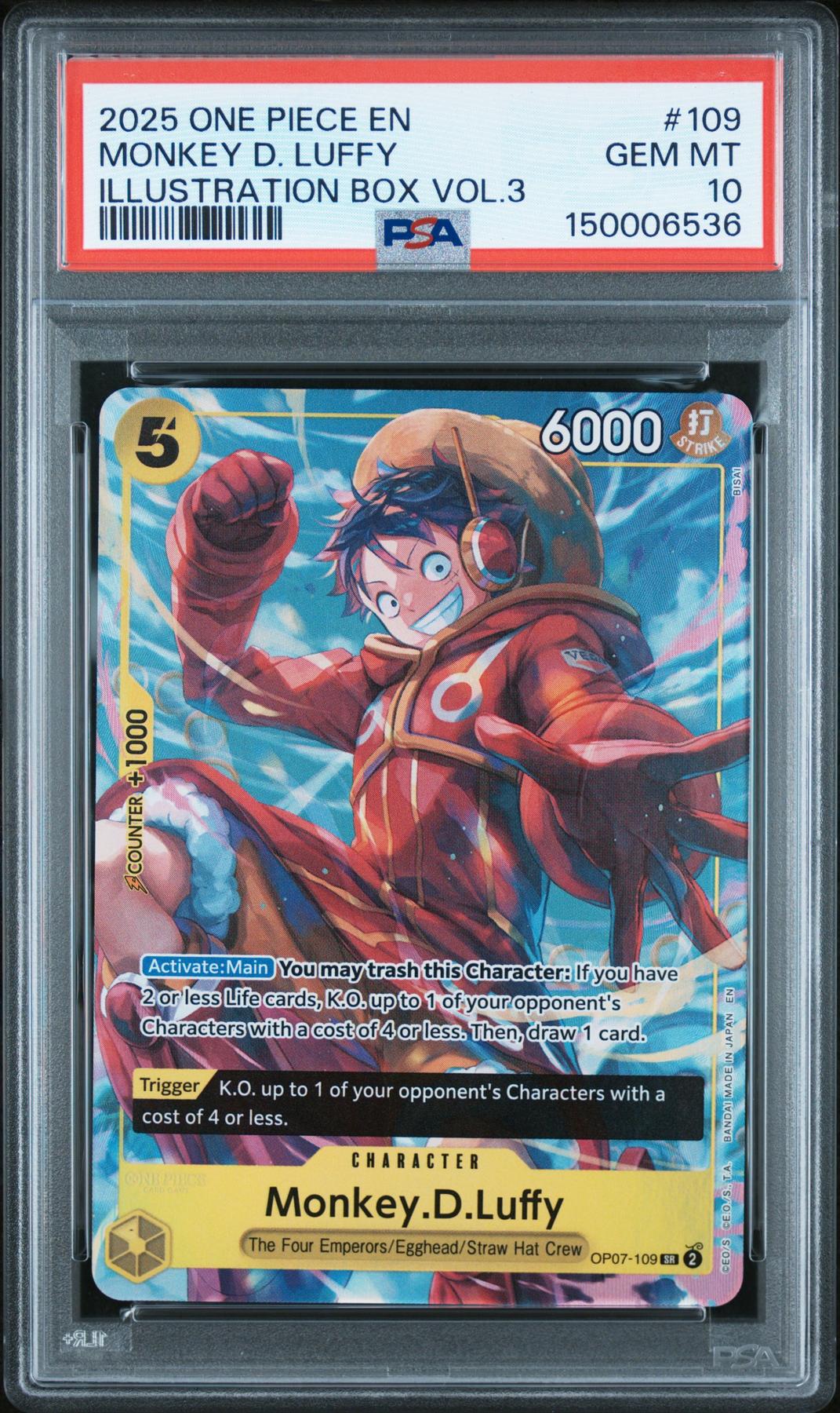 2025 One Piece Monkey D Luffy Illustration Box Vol.3 Promo #109 PSA 10