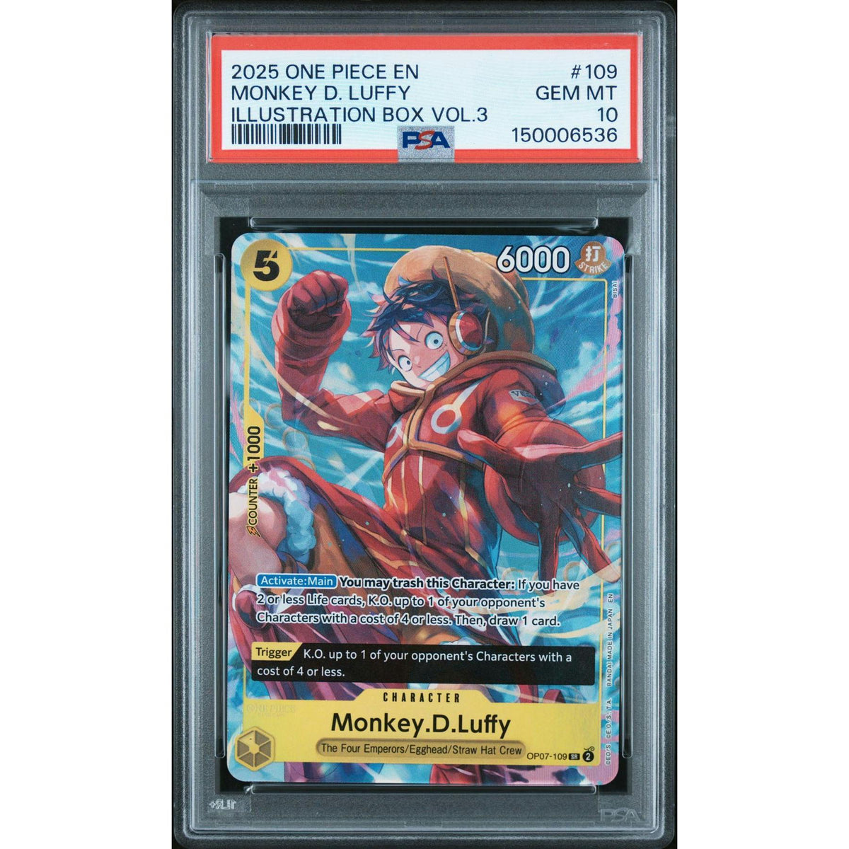 2025 One Piece Monkey D Luffy Illustration Box Vol.3 Promo #109 PSA 10