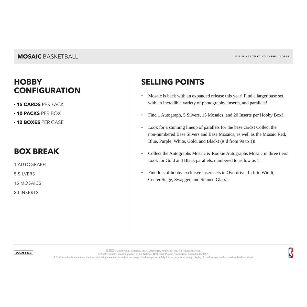 2019/20 Panini Mosaic Basketball Hobby Box (Reed Buy)