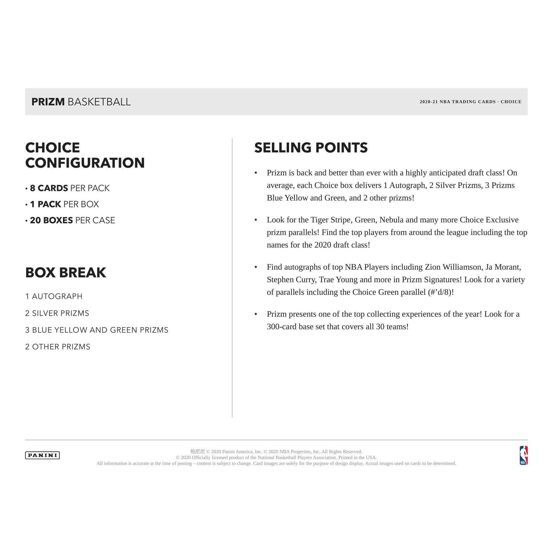 2020/21 Panini Prizm Choice Basketball Hobby Box