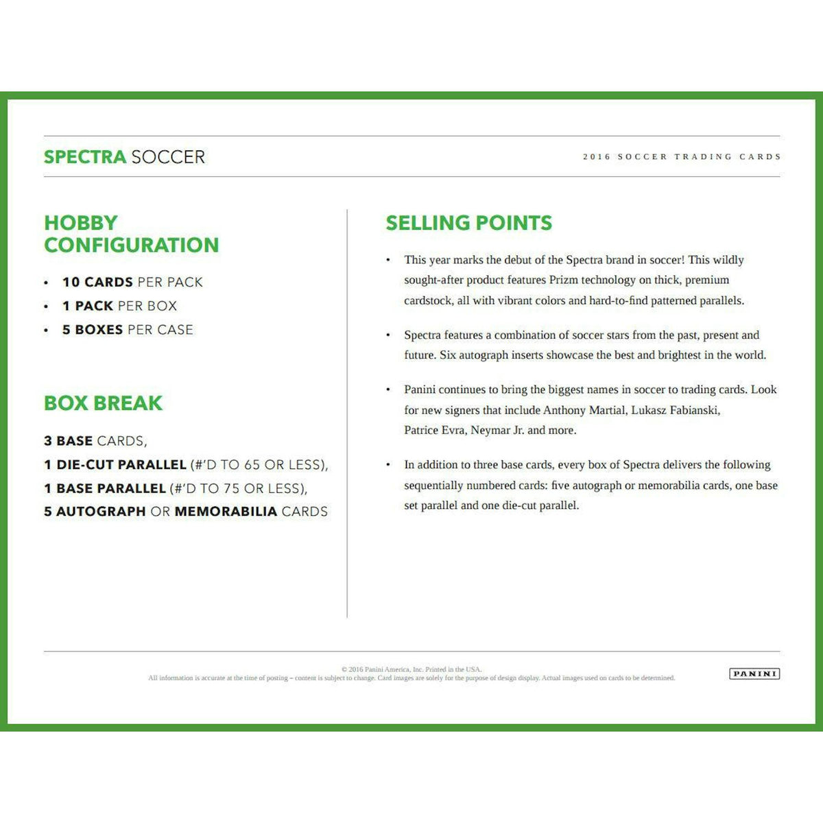 2016 Panini Spectra Soccer Hobby Box
