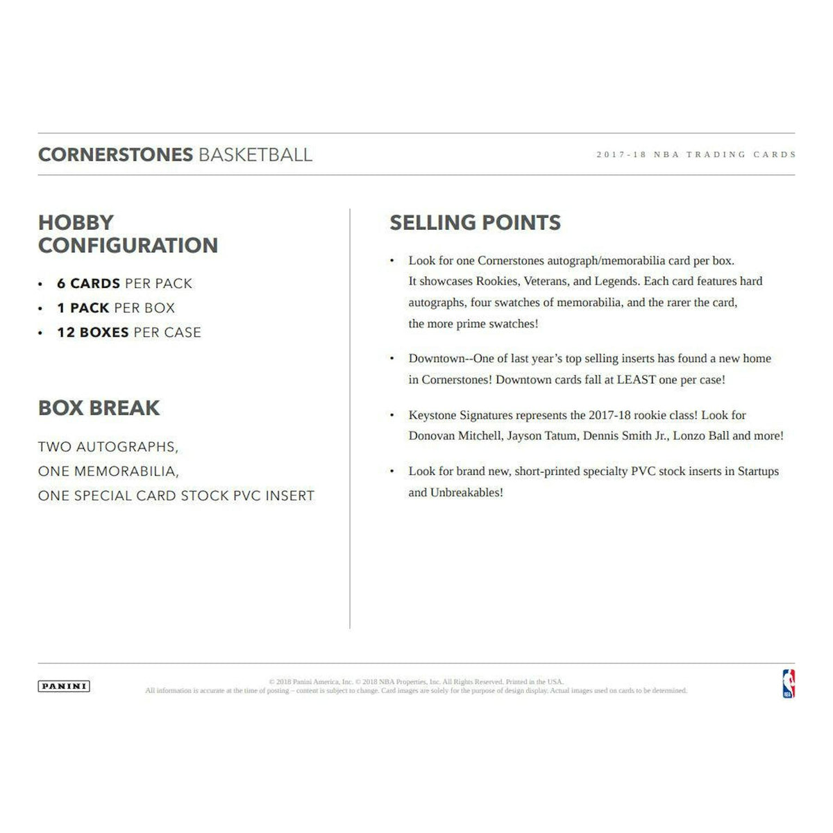 2017/18 Panini Cornerstones Basketball Hobby Box