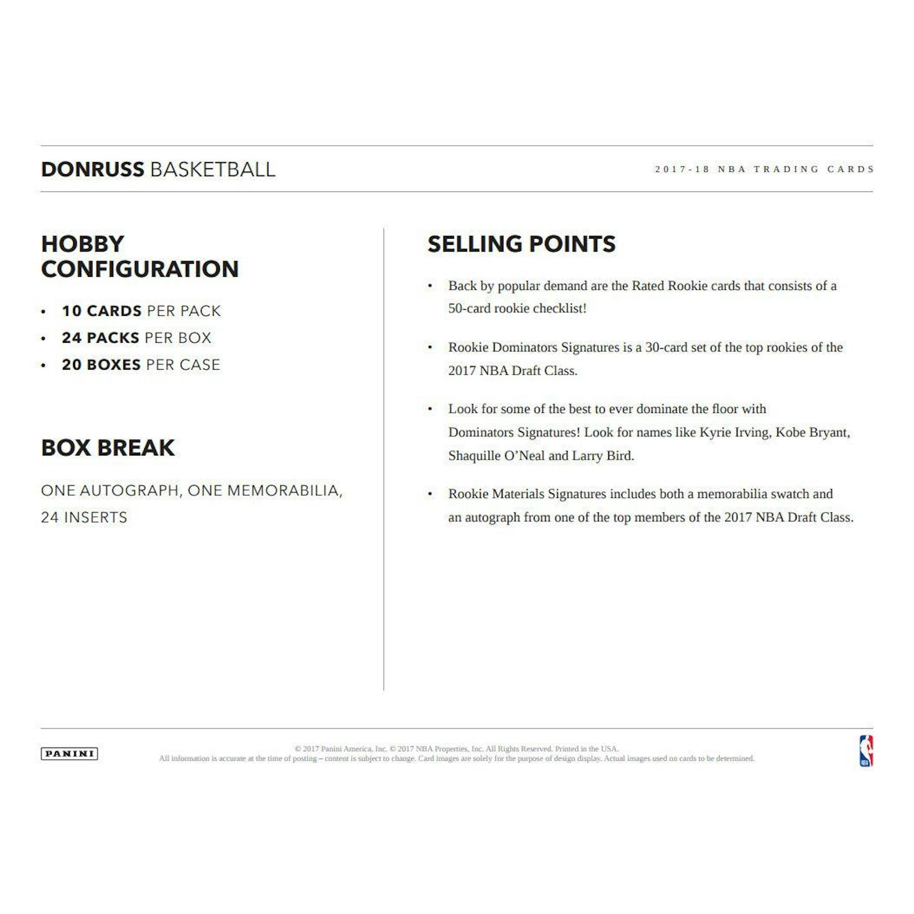 2017/18 Panini Donruss Basketball Hobby Box