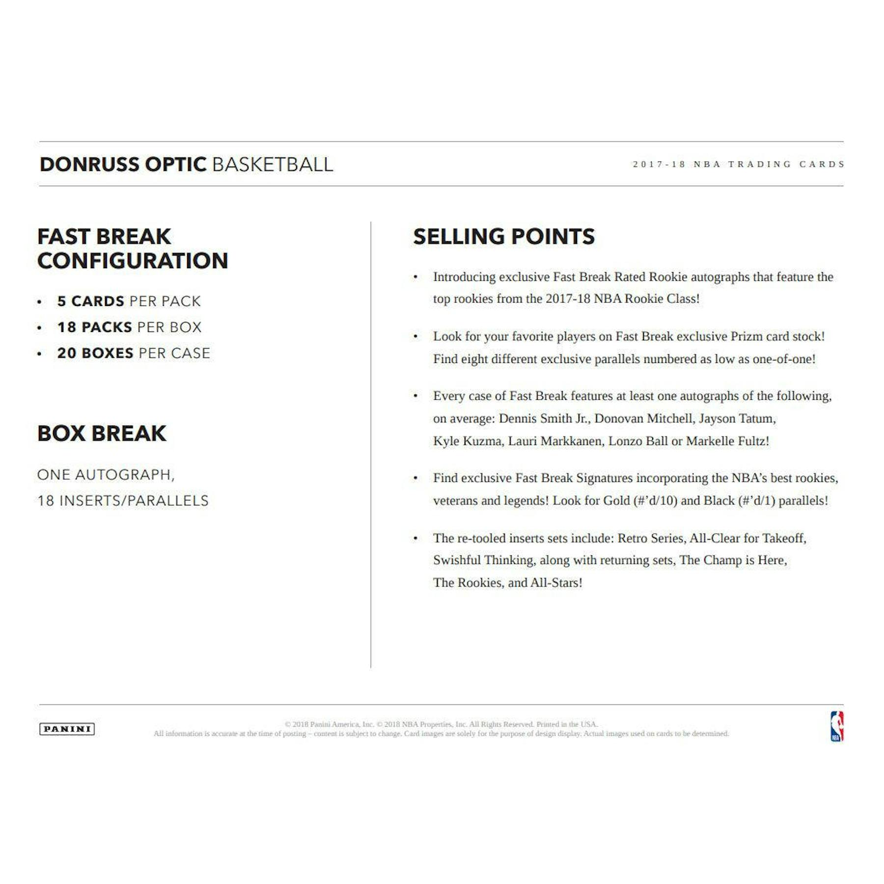 2017/18 Panini Donruss Optic Fast Break Basketball Box