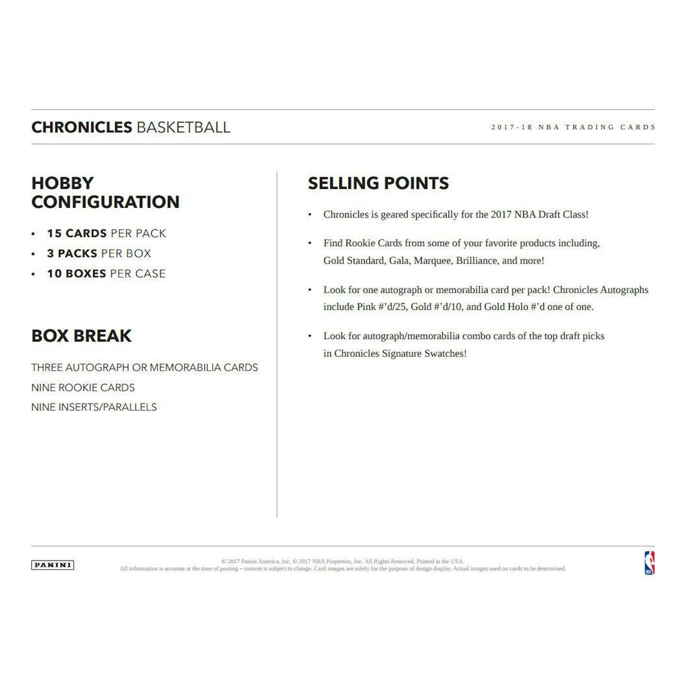 2017/18 Panini Chronicles Basketball Hobby Box