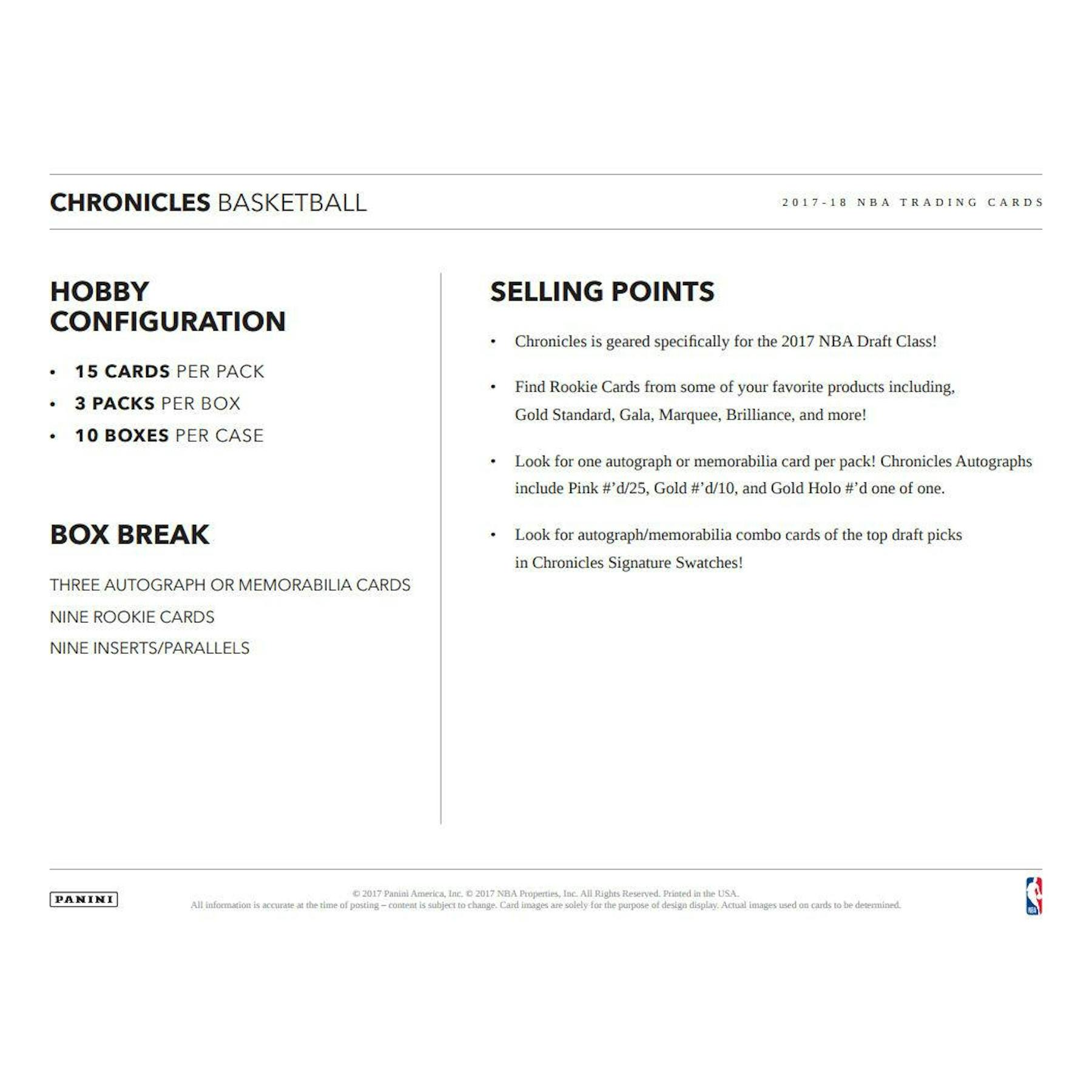 2017/18 Panini Chronicles Basketball Hobby Box