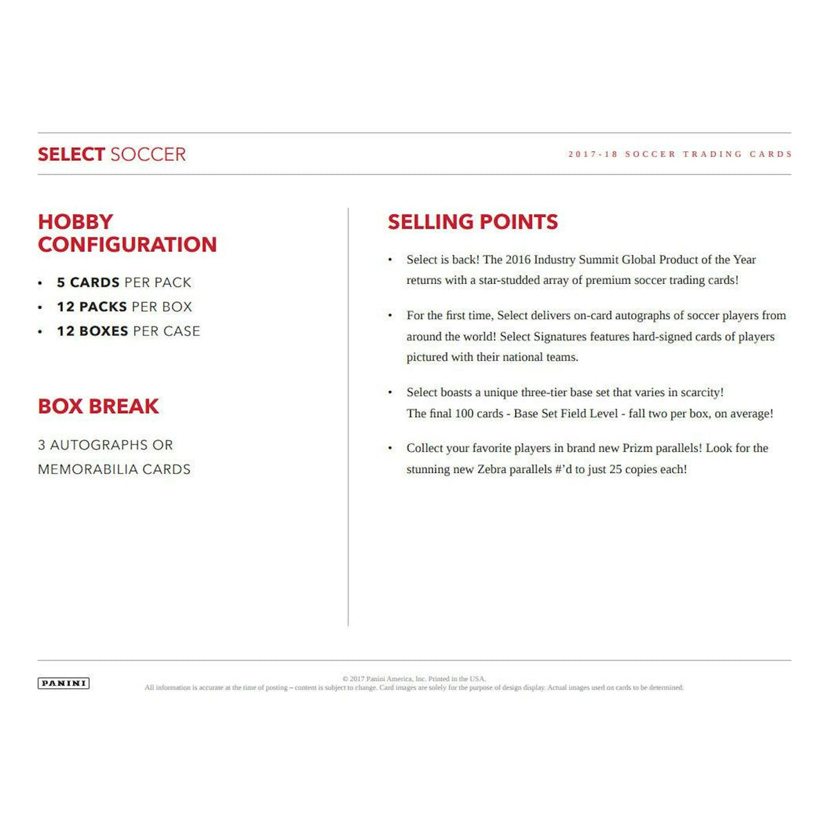 2017/18 Panini Select Soccer Hobby Box