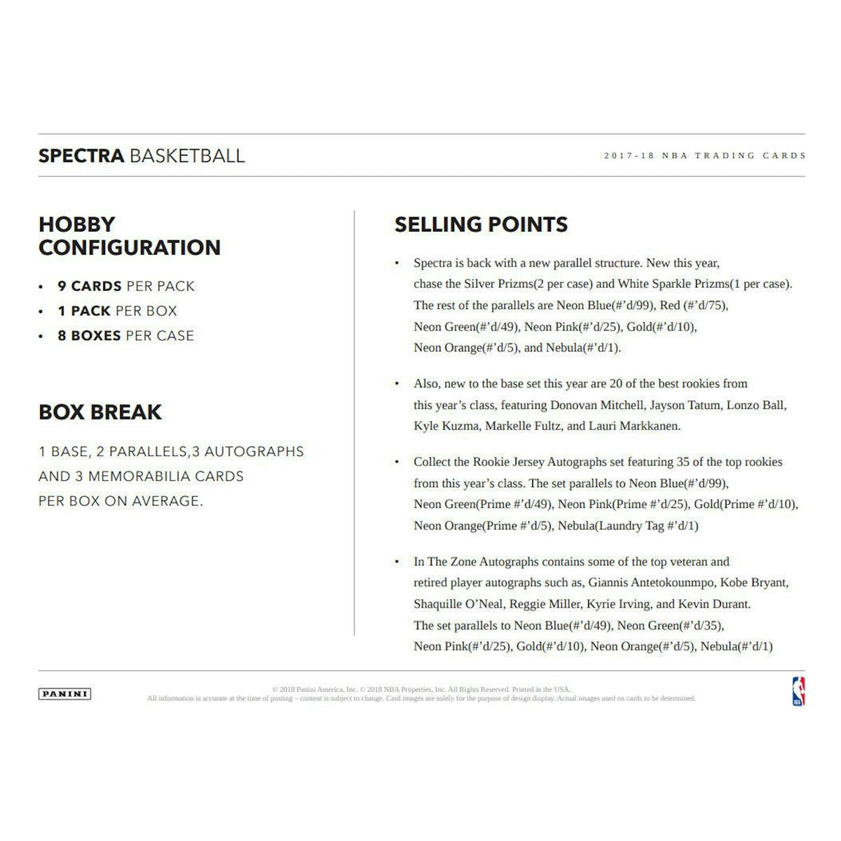 2017/18 Panini Spectra Basketball Hobby Box