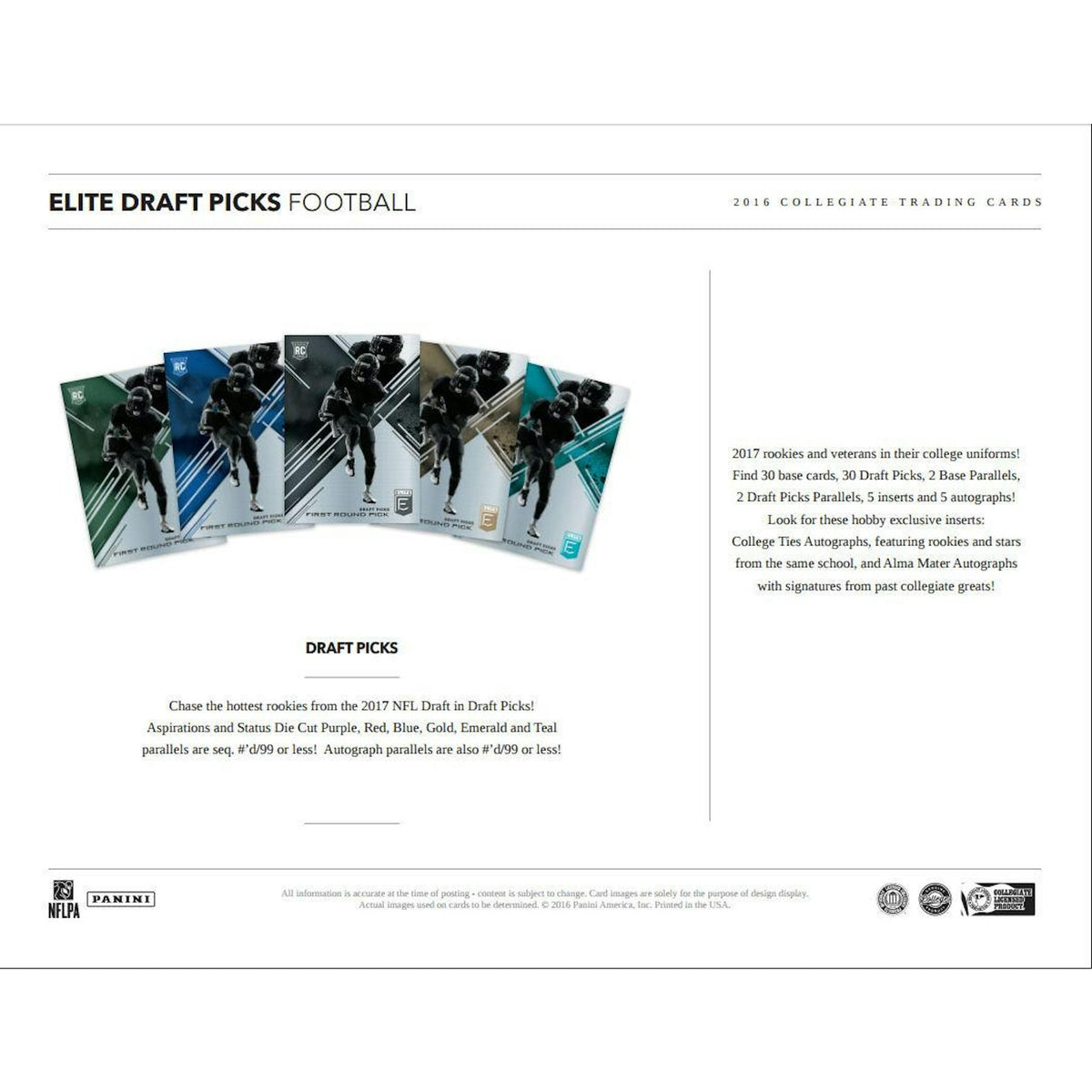 2017 Panini Elite Draft Picks Collegiate Football Hobby Box