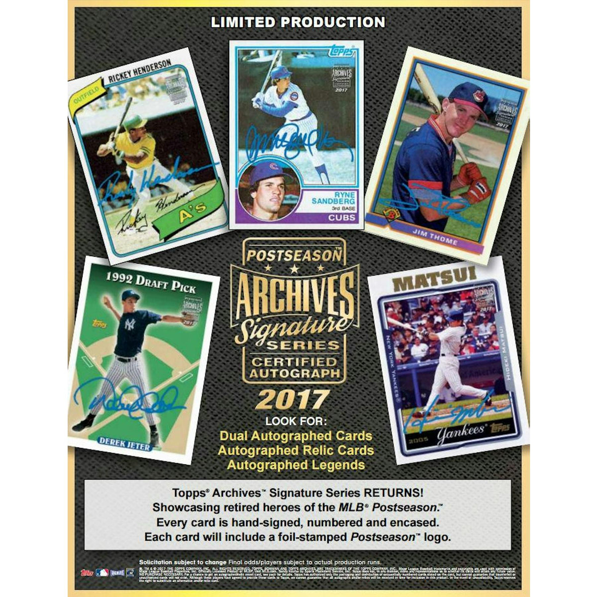 2017 Topps Archives Signature Series Postseason Edition Baseball Hobby Box (Reed Buy)