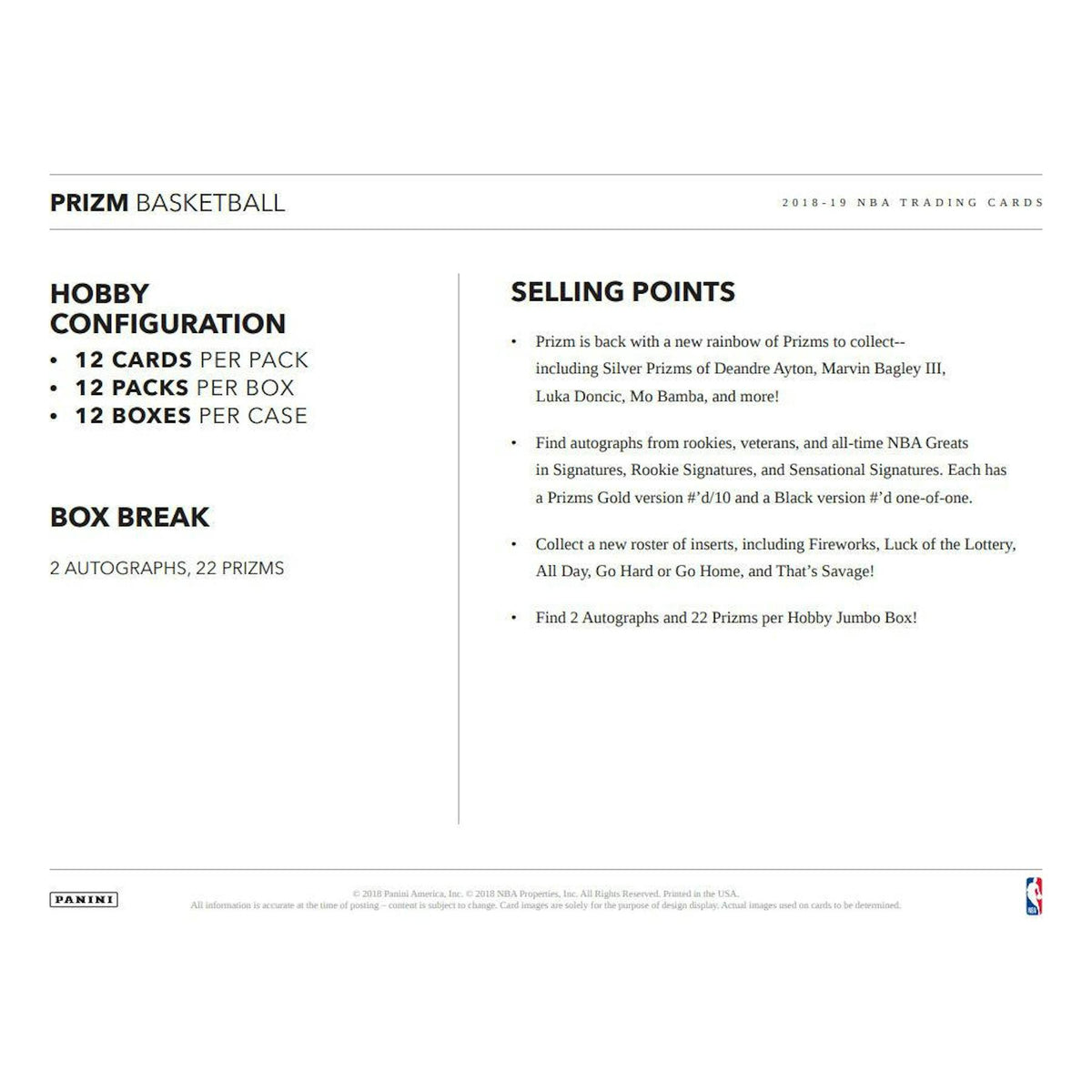 2018/19 Panini Prizm Basketball Hobby Box