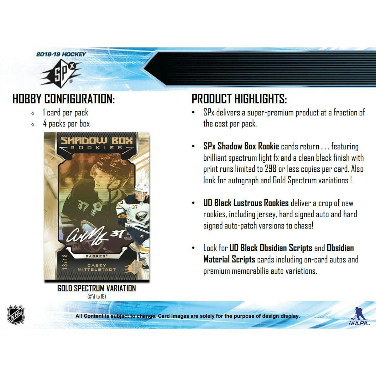2018/19 Upper Deck SPx Hockey Hobby Box