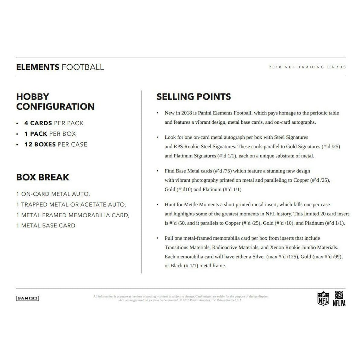 2018 Panini Elements Football Hobby Box