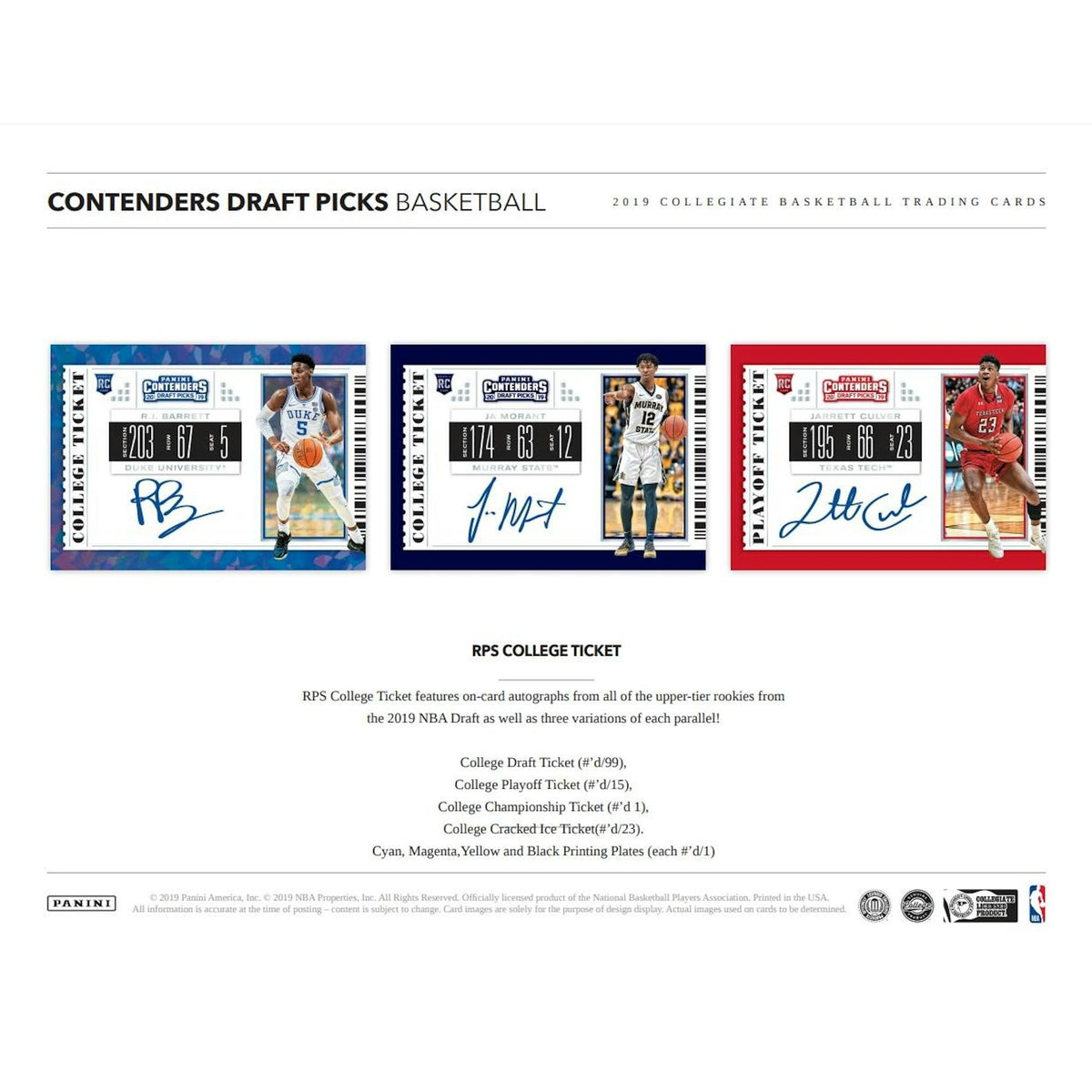 2019/20 Panini Contenders Draft Basketball Hobby Box