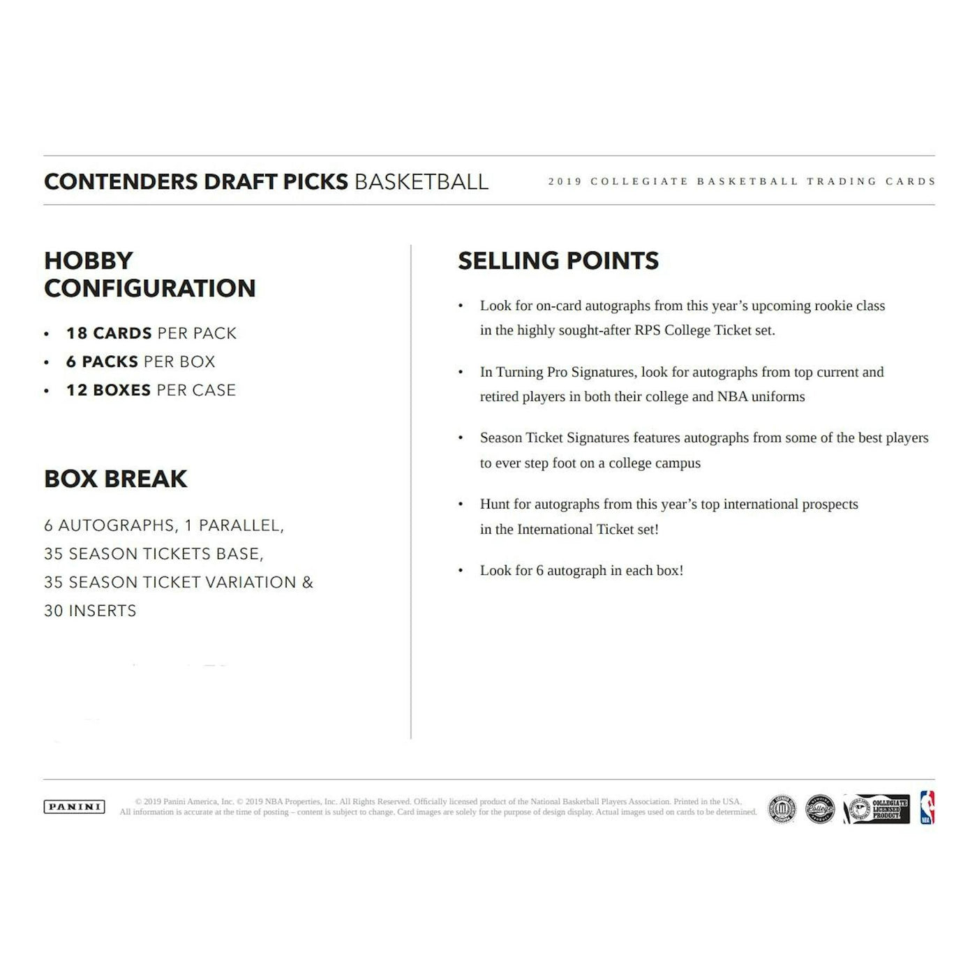 2019/20 Panini Contenders Draft Basketball Hobby Box
