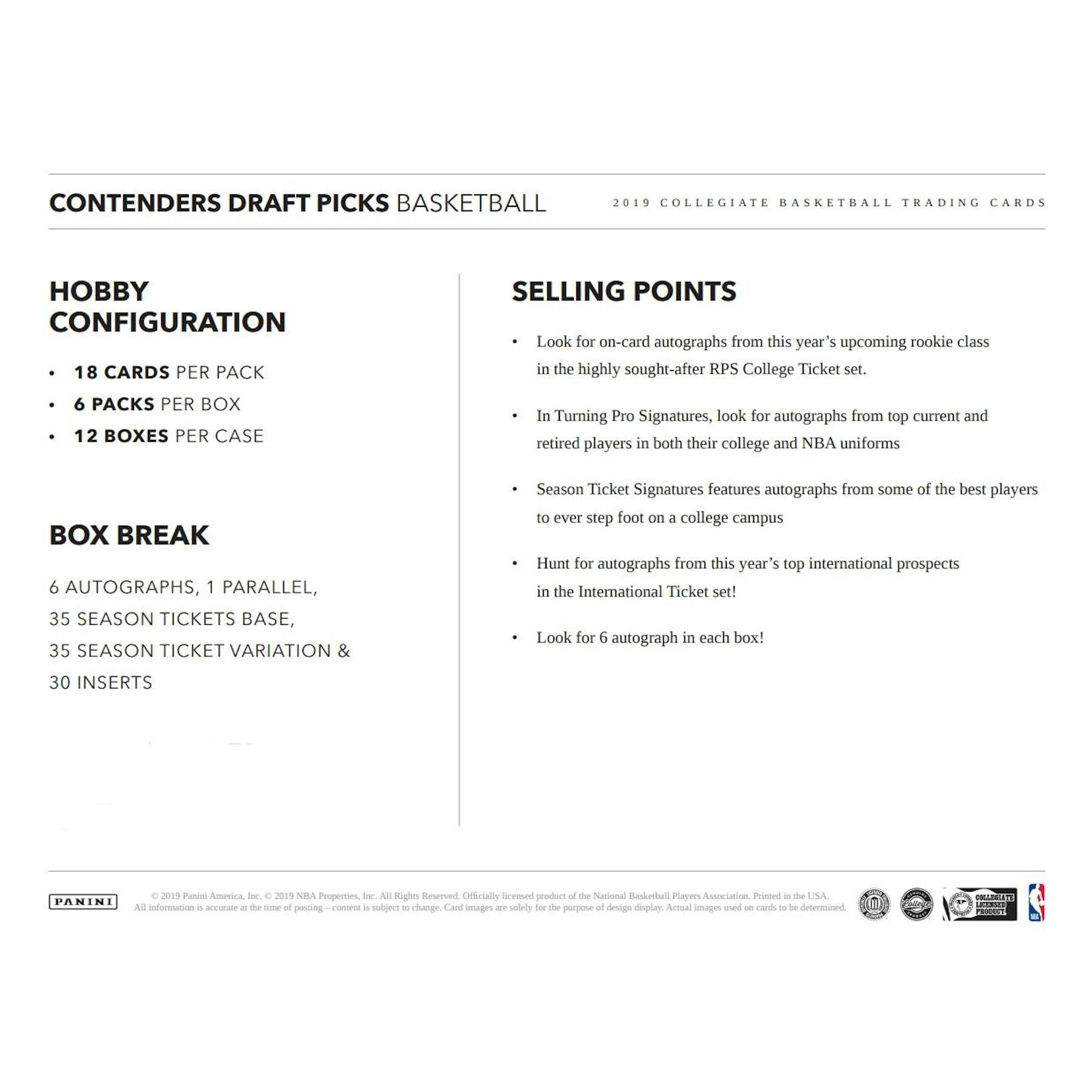 2019/20 Panini Contenders Draft Basketball Hobby Box