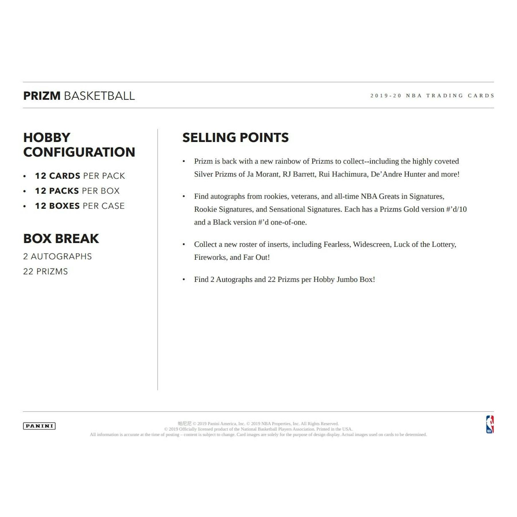 2019/20 Panini Prizm Basketball Hobby Pack