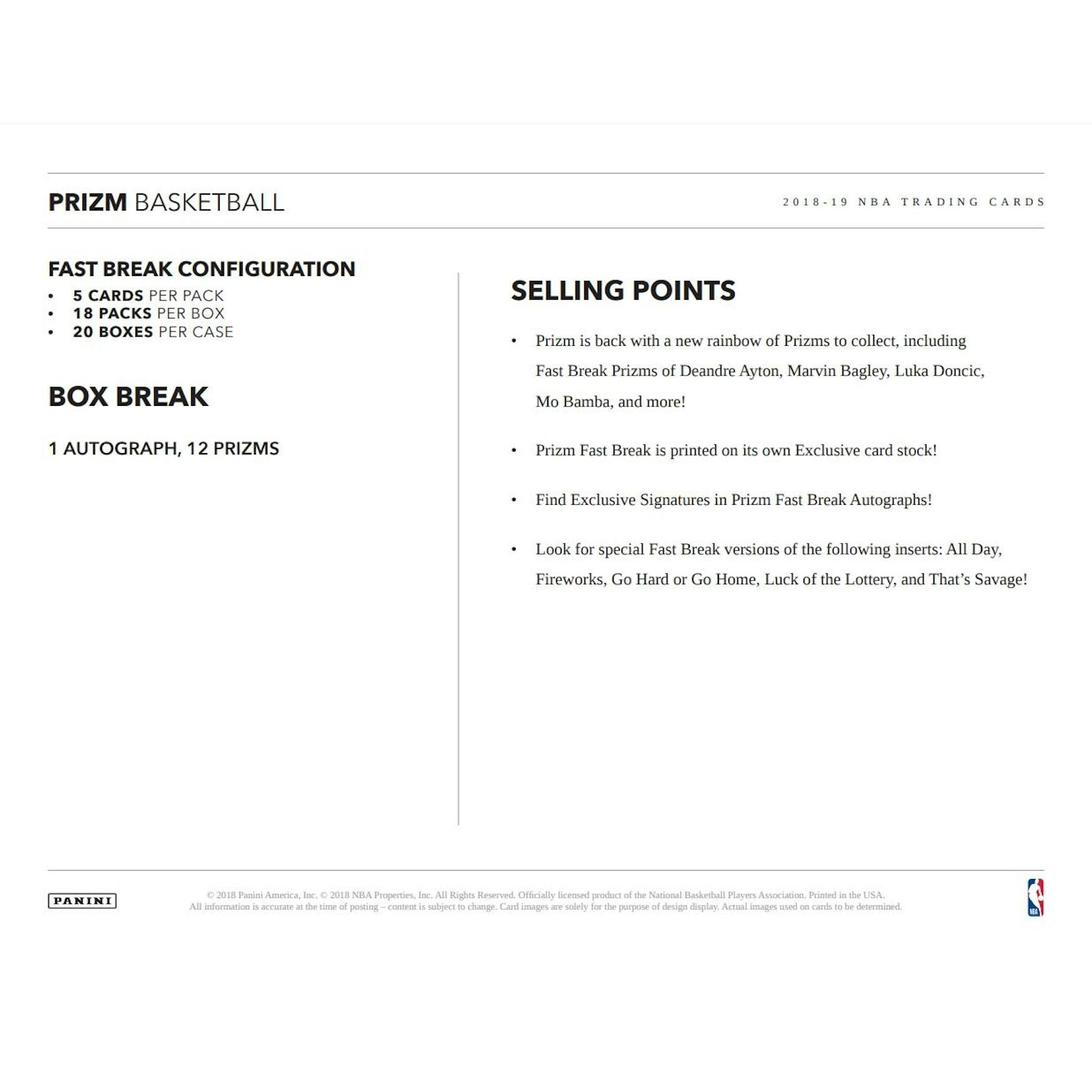 2019/20 Panini Prizm Fast Break Basketball Pack