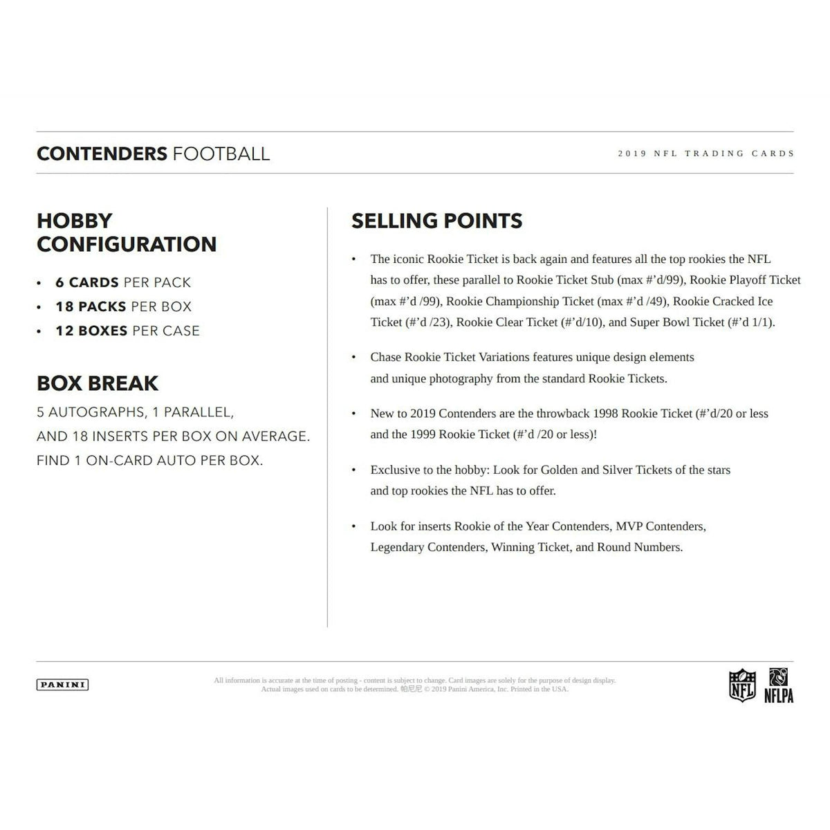 2019 Panini Contenders Football Hobby 12-Box Case