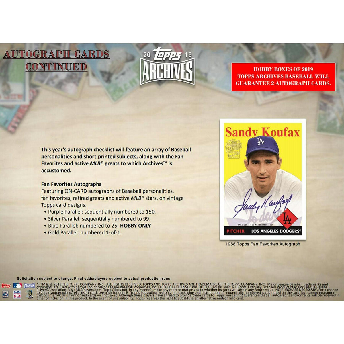 2019 Topps Archives Baseball Hobby Box (Reed Buy)