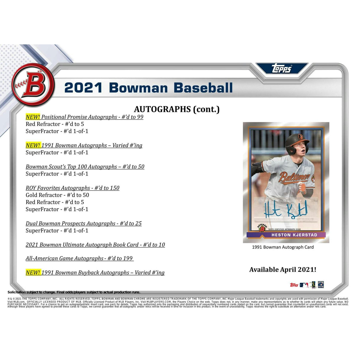 2021 Bowman Baseball Hobby Jumbo Box (Reed Buy)