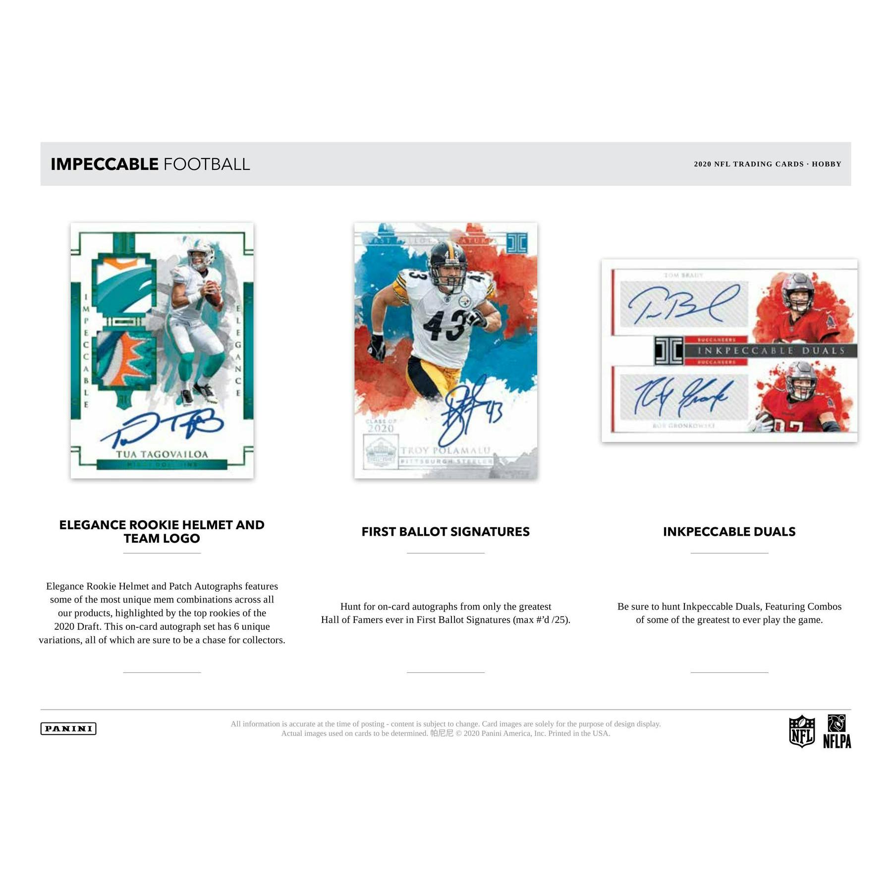 2020 Panini Impeccable Football 1st Off The Line FOTL Hobby Box