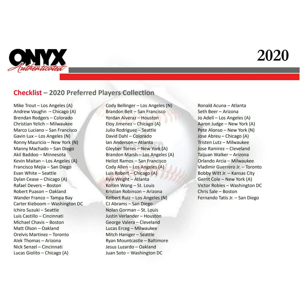 2020 Onyx Preferred Players Collection Baseball Hobby 3-Box Case (Reed Buy)