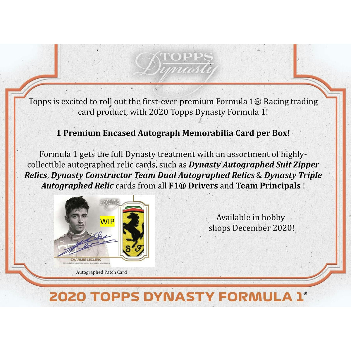 2020 Topps Dynasty F1 Formula 1 Racing Hobby Box