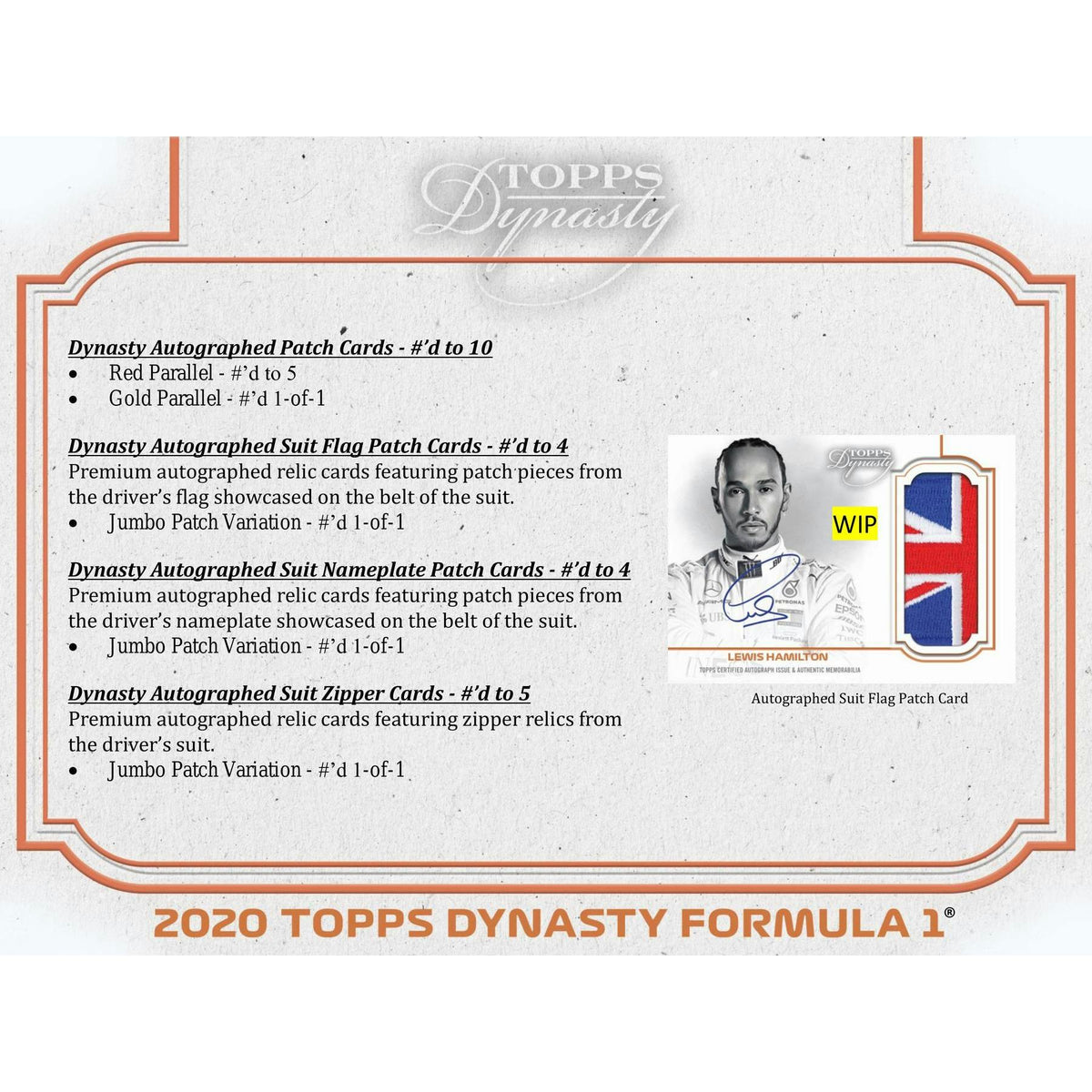 2020 Topps Dynasty F1 Formula 1 Racing Hobby Box
