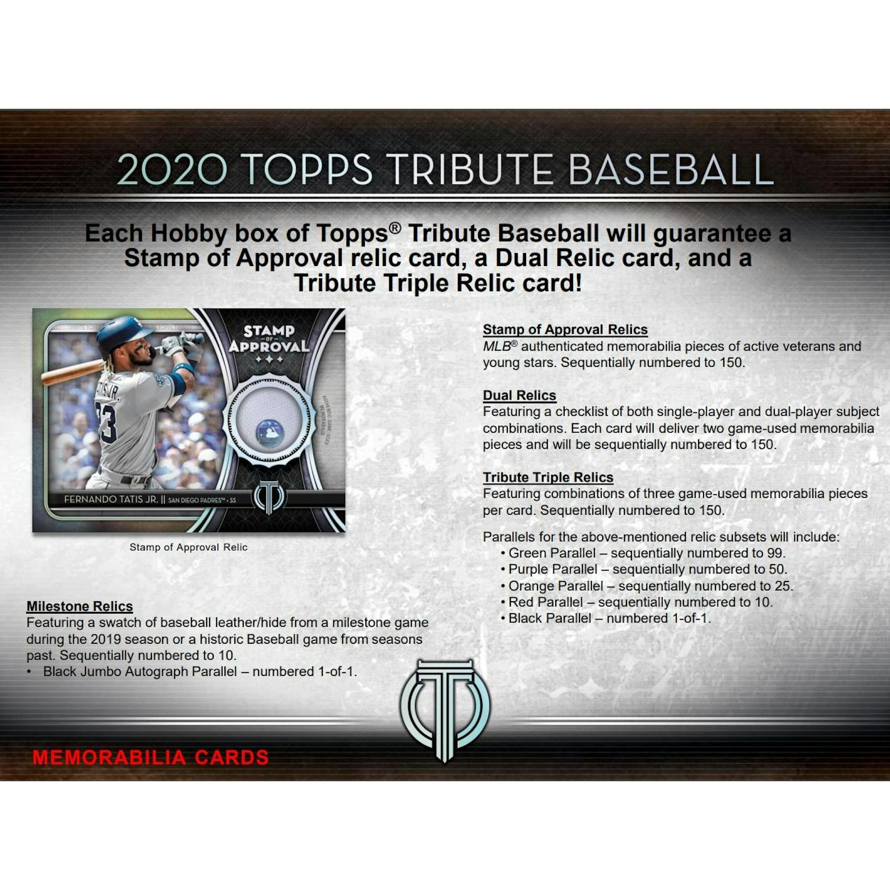 2020 Topps Tribute Baseball Hobby 6-Box Case