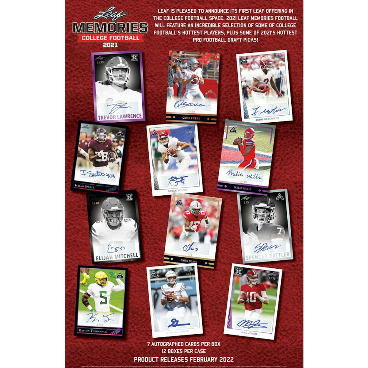 2021 Leaf Memories College Football Hobby Box (Reed Buy)