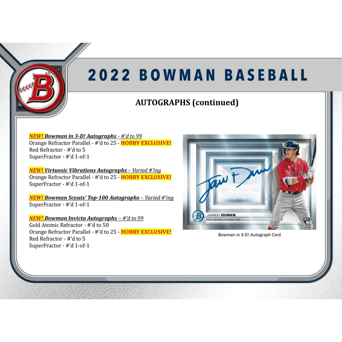 2022 Bowman Baseball Hobby Box