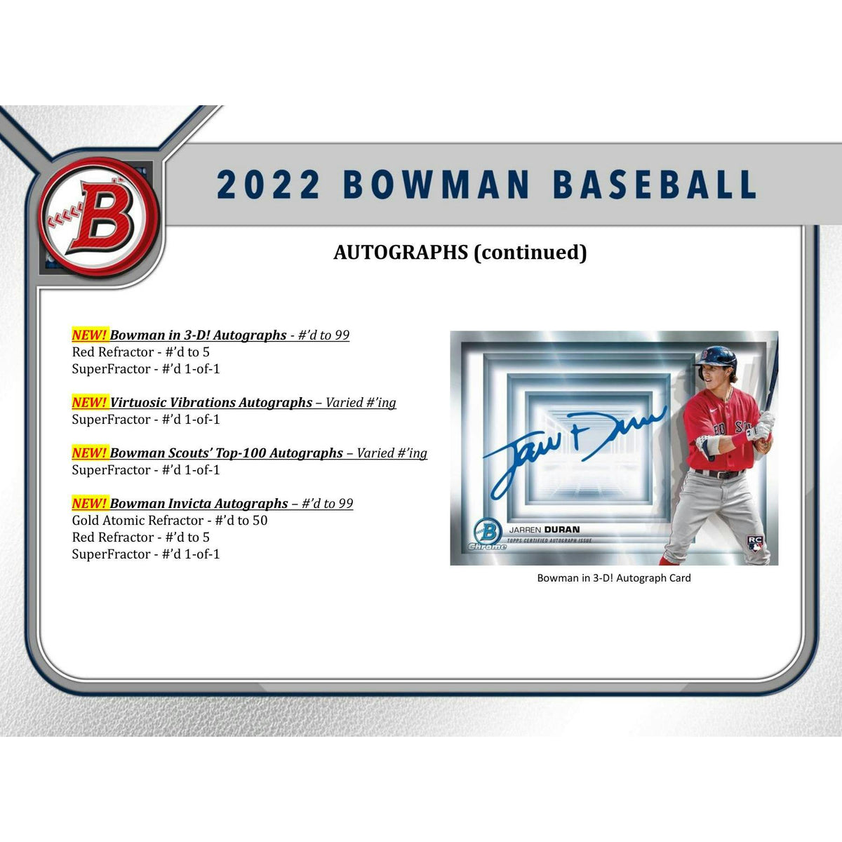 2022 Bowman Baseball Hobby Jumbo Box