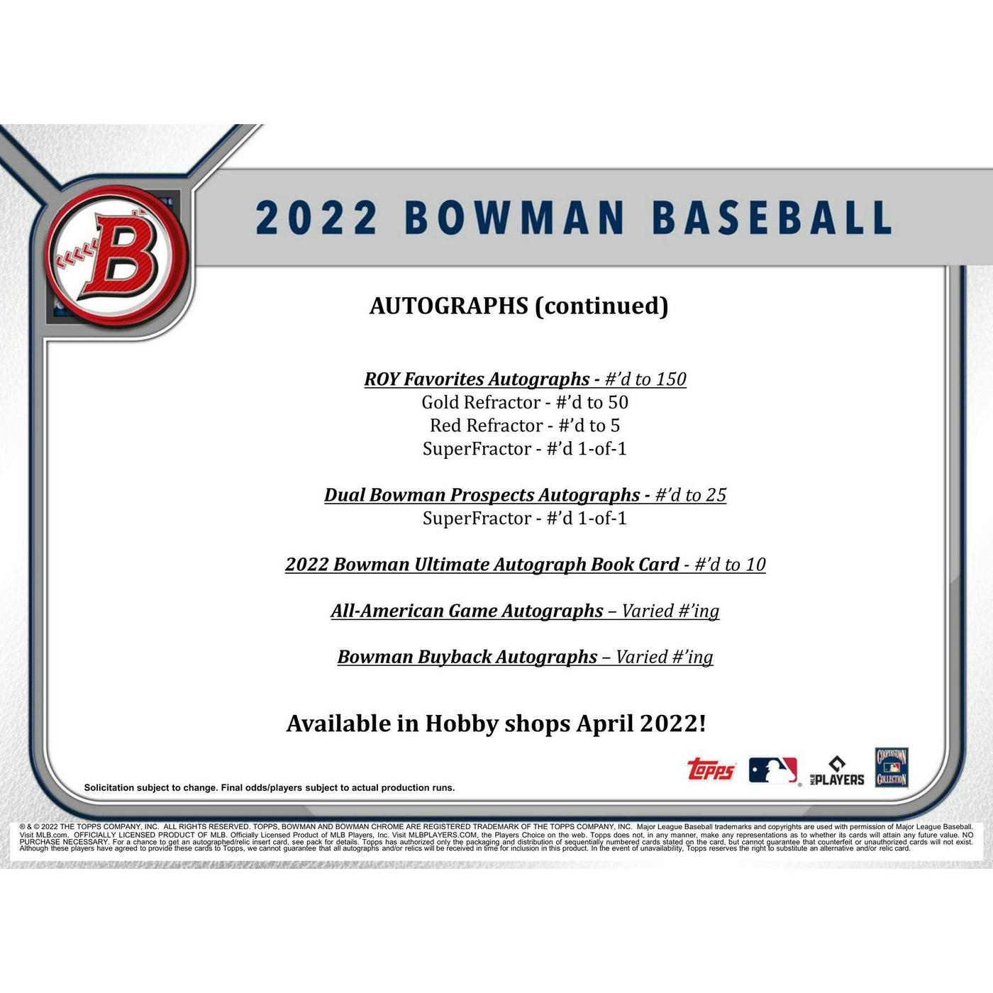 2022 Bowman Baseball Hobby Jumbo Box