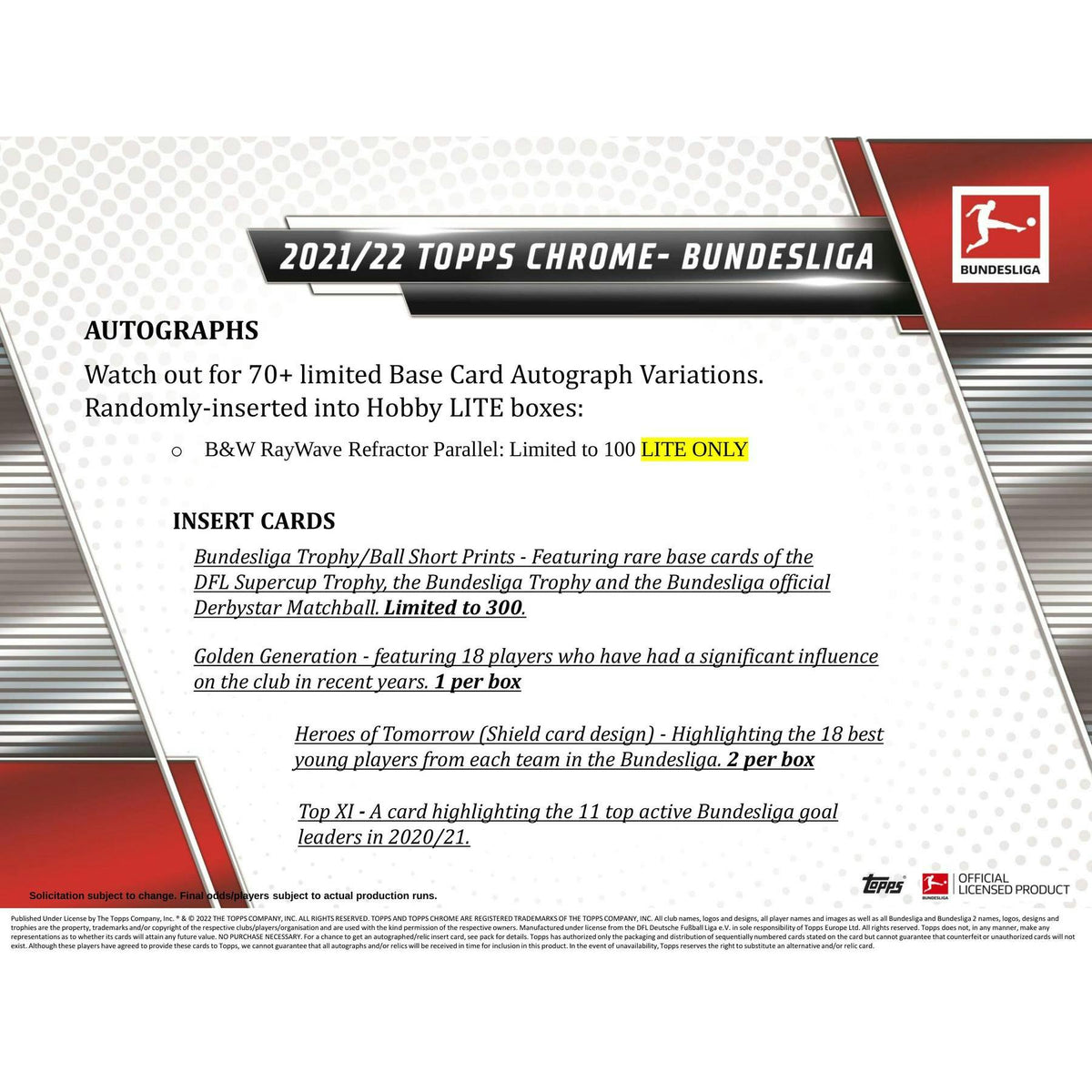 2021/22 Topps Chrome Bundesliga Soccer Hobby Lite Box