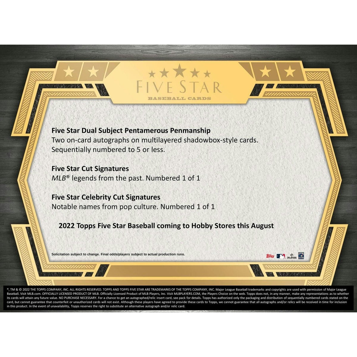 2022 Topps Five Star Baseball Hobby 8-Box Case