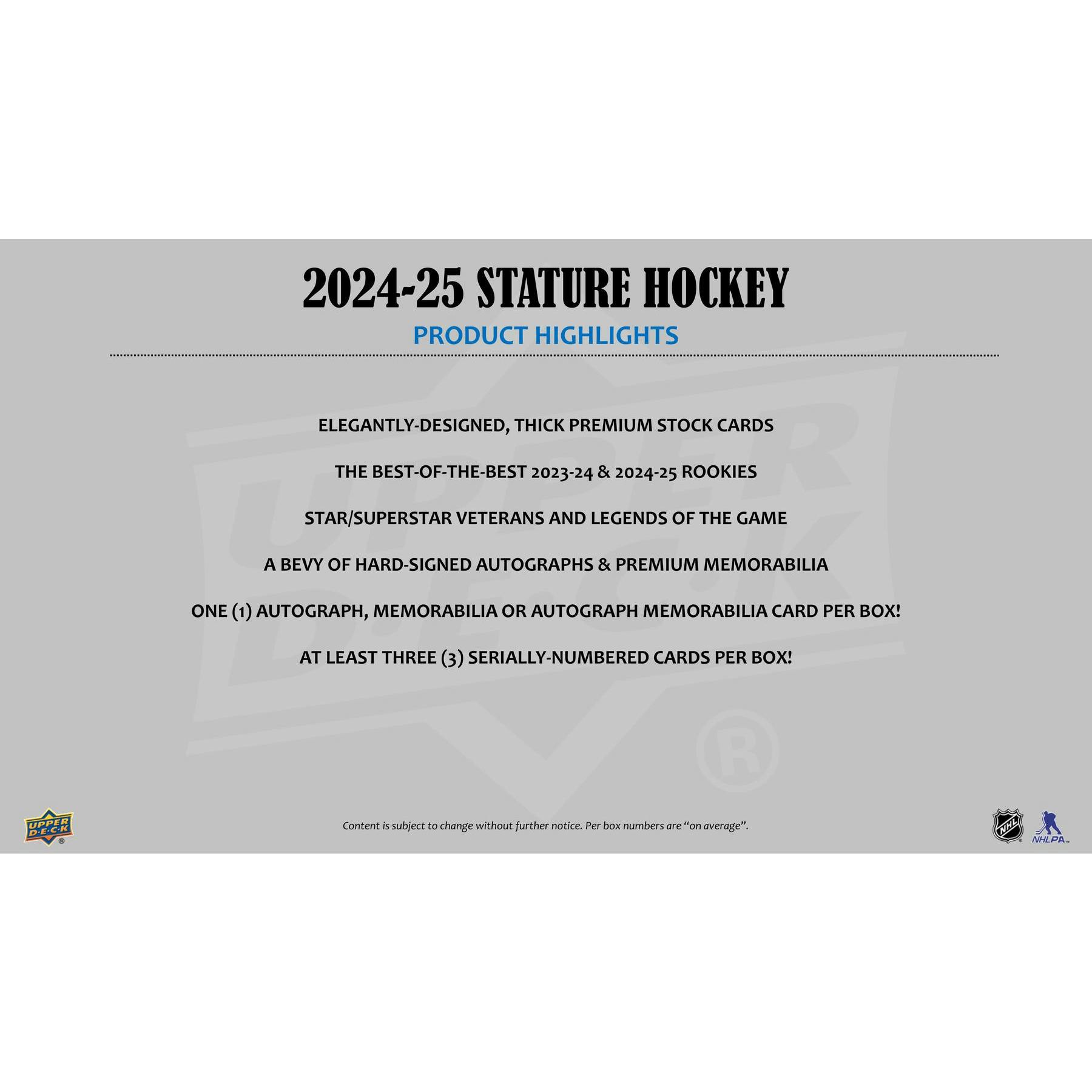 2024/25 Upper Deck Stature Hockey Hobby 16-Box Case