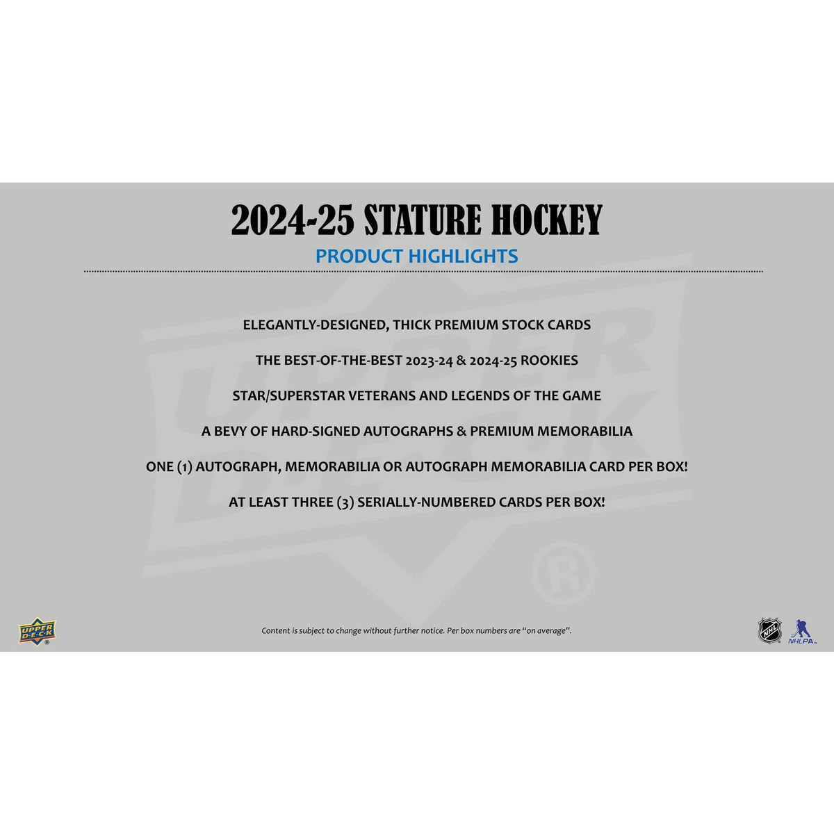 2024/25 Upper Deck Stature Hockey Hobby Box