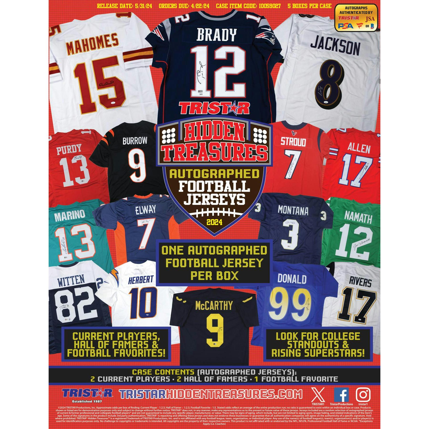 2024 TriStar Hidden Treasures Autographed Football Jersey Hobby Box (Reed Buy)