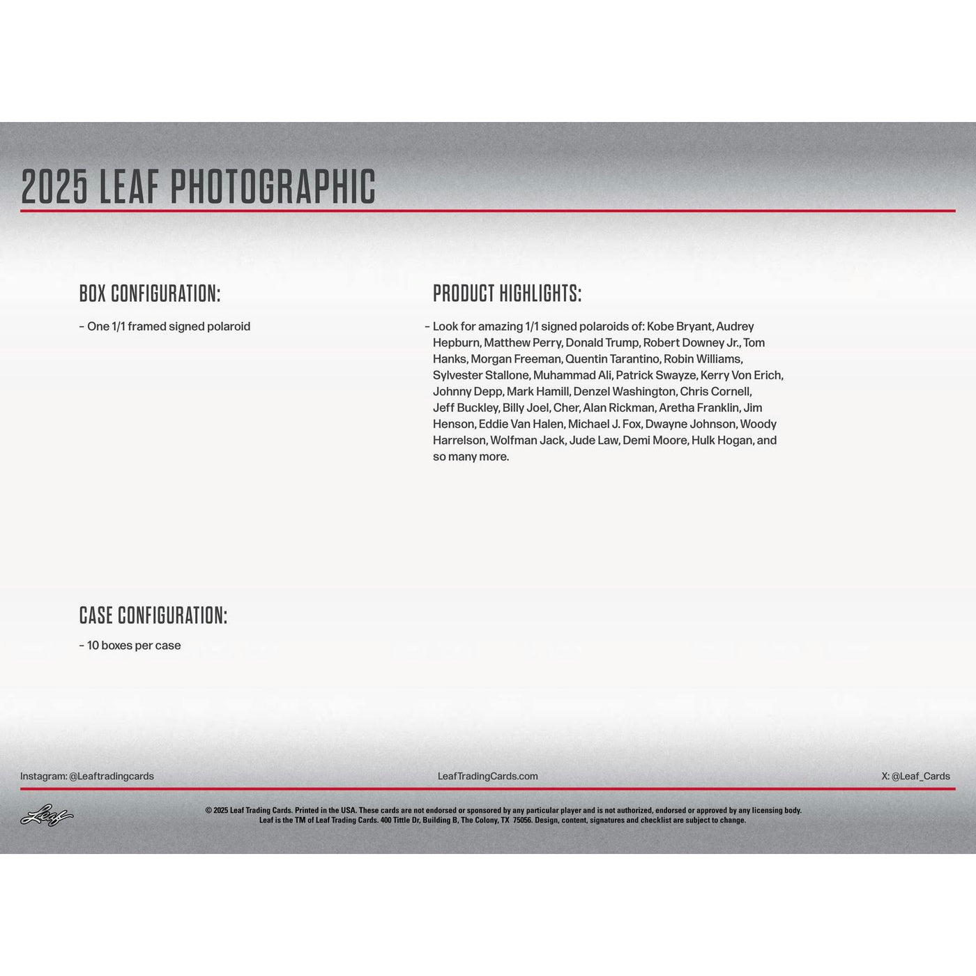 2025 Leaf Photographic Hobby 10-Box Case