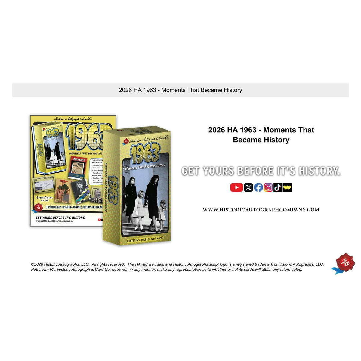 2026 Historic Autographs 1963 Moments That Became History Hobby 24-Box Case