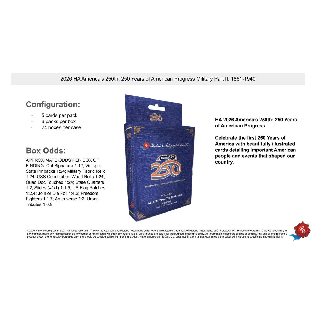 2026 Historic Autographs America's 250th Anniversary Part 2: Military Hobby 24-Box Case