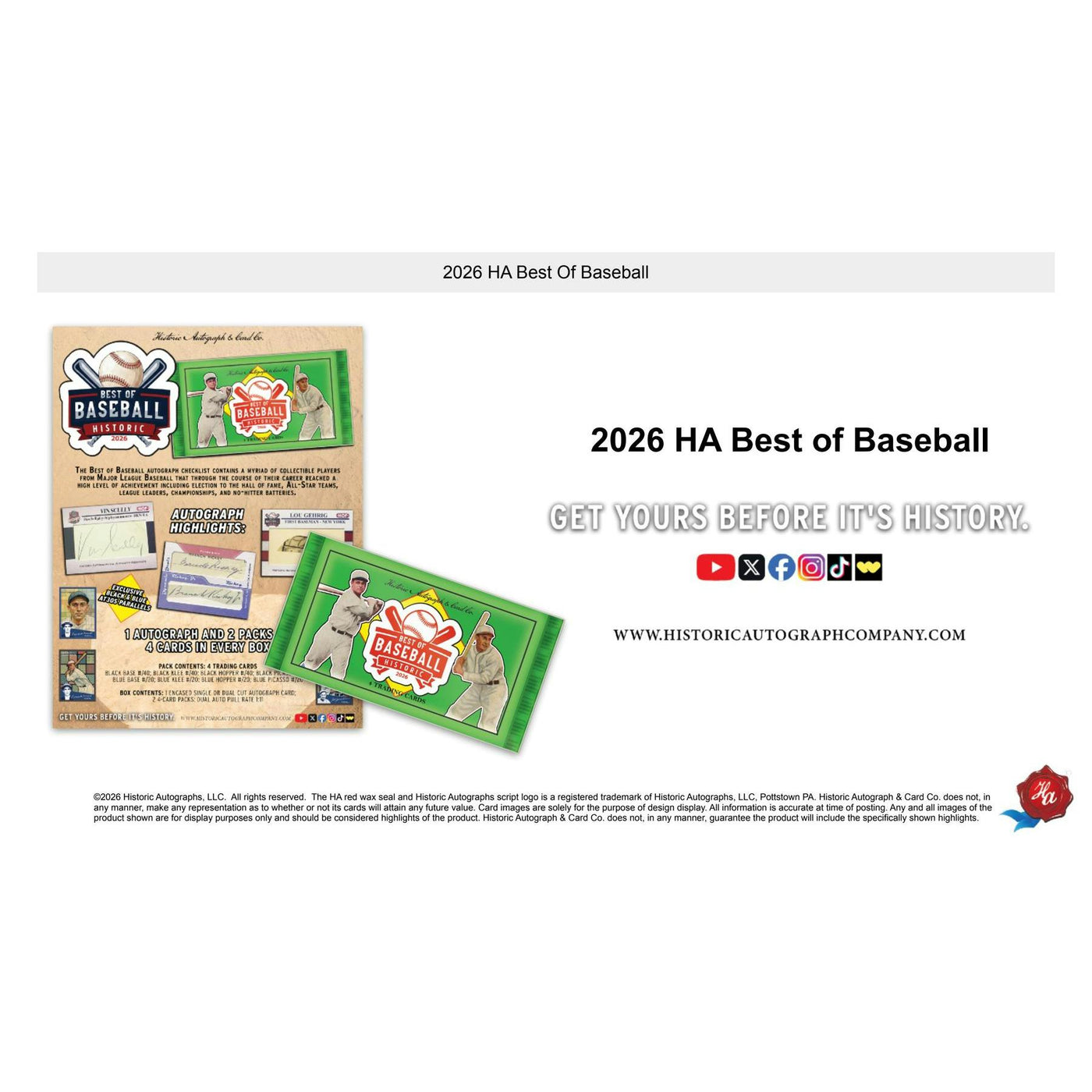 2026 Historic Autographs Best of Baseball Hobby Box