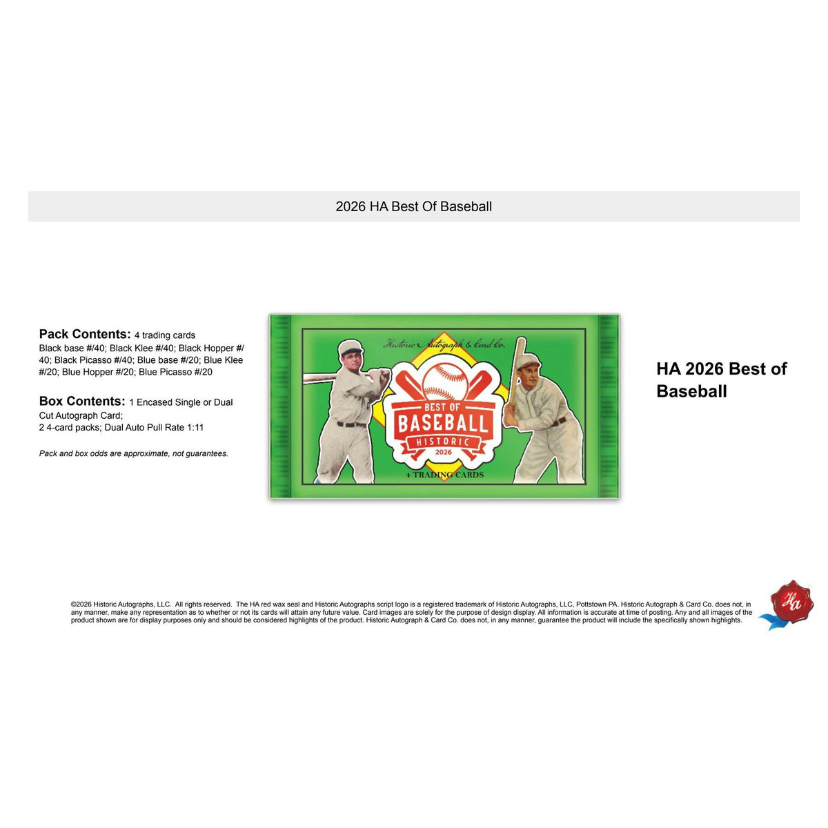 2026 Historic Autographs Best of Baseball Hobby Box